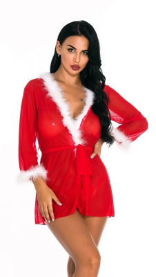 Christmas Sexy Feather V Neck Yarn Lingerie Sets 