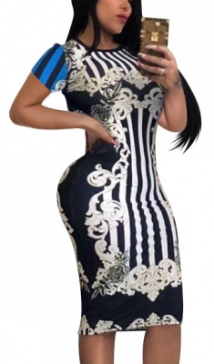 Women's Polyster Round Neck Unique Print Bodycon Dress