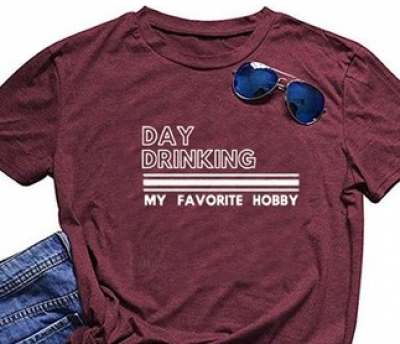  Women's Day Drinking Letter Graphic Print Tee Round Neck Short Sleeve T Shirt 
