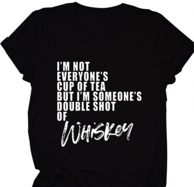  Women's Whiskey Letter Graphic Print Tee Round Neck Short Sleeve T Shirt 