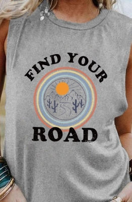 Women Tank Tops Find Your Road Letter Print Vest Graphic Casual Sleeveless Sleeve Tops