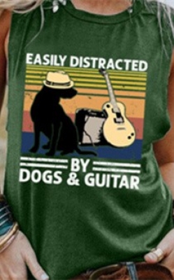 Women Tank Tops Cozy Vest Dogs & Guitar Graphic Casual Sleeveless Tops