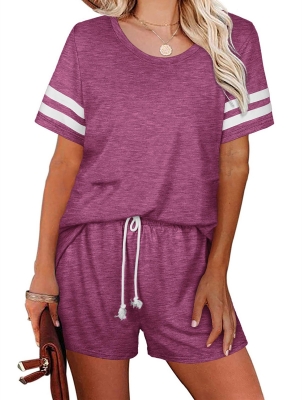 Women's Lounge Sets Pajama Shorts 2 Piece Outfits Sweatsuit Short Sleeve Pullover Tops and Sweatpants Tracksuit