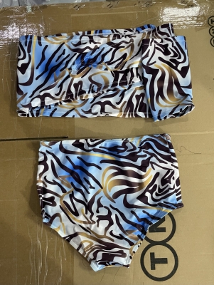Printed Tube Top Wrap High Waist Bikini Set