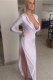 Sexy Plunge V Neck Long Sleeves Hollow Out Back Side Split Maxi Dress White
