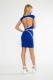 Sexy O Neck Cut Out Back with Mesh and White Stripes Mini Dress Dark Blue