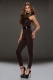 Brown Closefitting Embroidered Neck Jumpsuit