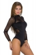 Sexy Lace Long Sleeves Open Back Teddy Lingerie Black