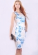 Stylish Elegant Floral Blue And White Porcelain Print Midi Dress