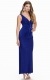 Elegant Maxi Dress Deep V-Neck Backless Wrinkle Evening Dress Blue