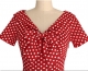  Wholesale Women Elegant Dot V-Neck Bowknot Midi Dress Red & White
