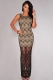 Sexy Woman Bodycon Lace Backless Nude Illusion Black Maxi Dress
