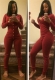 New ArrivalButton V-Neck  Long Sleeve Jumpsuits For Women Red