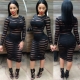 Hot Sale Women Stripes Illusion Bodycon Dress Black