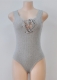 Women Cross Front Lace Up Bandage Tight Bodysuit Gray
