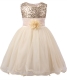 Little Girls' Sequin Mesh Flower Ball Gown Party Dress Tulle Prom Gold