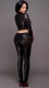 Women 2 Pieces Crop Top Sequin Bodycon Clubwear Party Pant  Set Black