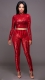 Women 2 Pieces Crop Top Sequin Bodycon Clubwear Party Pant Set Red