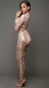Women Sexy Sequin Jumpsuit Nude Illusion Slim Leg Pants Jumpsuits Rompers Gold