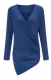 Women's Sexy Deep V-Neck Long Sleeve T-Shirt Irregular Blouse Blue