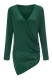 Women Sexy Deep V-Neck Long Sleeve T-Shirt Irregular Blouse Green