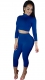 Women's Sexy Long Sleeve 2 Sets Tracksuit Blue