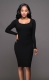Women's Deep-V Package Hip Bodycon Night Cocktail Midi Dress Black