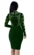Women Turtleneck Long Sleeve Rhinestone Bodycon Wrap Tunic Pencil Dress Green