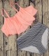 2017 Women Ruffle Cold Off Shoulder Print 2 Piece Swimsuit Bikini Set Pink