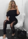 Fashion Women Summer Strapless Ruffles Off-Shoulder With Holes Jumpsuits Without Belt Black