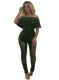 Fashion Women Summer Strapless Ruffles Off-Shoulder With Holes Jumpsuits Without Belt Army Green