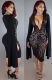 Seductive Women V-neck Sequins Patchwork Long Slit Batwing Sleeves Bodycon Dress