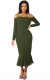 Army Green Off-shoulder Hammock Long Sleeve Mermaid Ruffle Dress