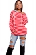 Women Loose Design Hoody With Red And White Stripe