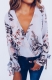 Flowery Print Deep V-neck Chiffon Blouse with Tie