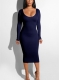 Women Sexy Bandage Dresses Hollow out Bodycon Dress Navy Blue