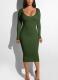 Women Sexy Bandage Dresses Hollow out Bodycon Dress Army Green