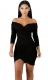  Black V-Neck Long Sleeves Mini Bodycon Dress