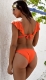 Orange Ruffle V-Neck Tie Closer 2pcs Bikini