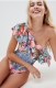 Flora Printing One Shoulder Ruffle One Piece Swimsuit