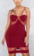Women Sexy Mesh Stitching Sling Wine Red Bodycon Dress