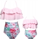 Girls Swimsuits Two pieces Leave and Flower Swimwear Mommy and Me Swimsuit Women Swimwear