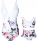 One Piece Family Matching Swimwear Flower Print White Bikini Girl Swimsuit