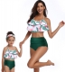Girl Bathing Suit Lotus Leaf Edge Green Bikini Set Family Matching Swimwear