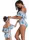 Flower Print One-shouder White Swimsuit Family Matching Girls Bikini Set Swimwear