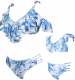 Blue Printed Girl Swimsuit Low-neck Bikini Set Family Matching Swimwear