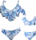 Blue Printed Girl Swimsuit Low-neck Bikini Set Family Matching Swimwear