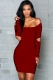 Women's Fashion Stretchy Off Shoulder Slim Bodycon Dress Red