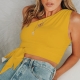 Sexy One Shoulder Sleeveless Yellow Tank Bowknot Woman Crop Top