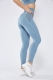 Light Blue Women Mesh Splicing Sport Yoga Pants with Pocket High-waist Leggings 